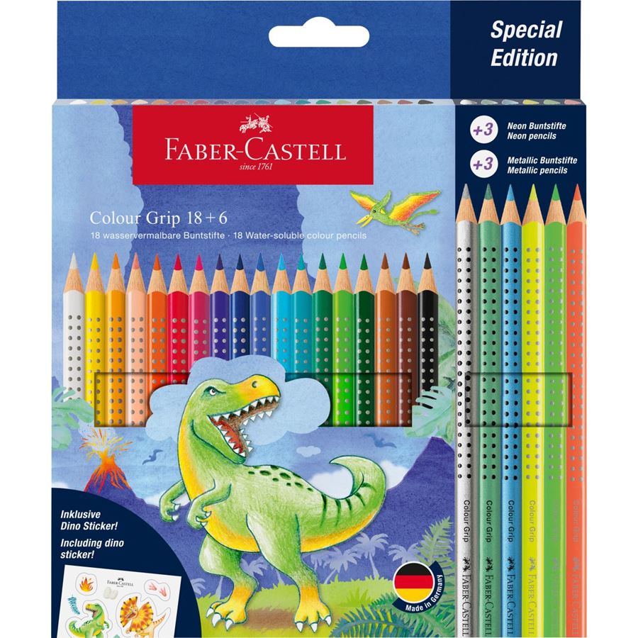 Faber-Castell - Matite colorate Colour Grip Dinosauro 18+6