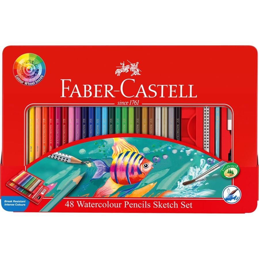 Faber-Castell - Confezione in metallo con 48 matite colorare acquerellabili