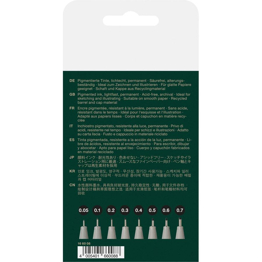 Faber-Castell - Bustina con 8 penne a fibra Ecco Pigment 0.05-0.7 mm