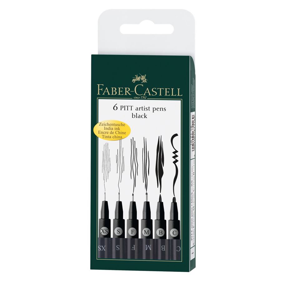 Faber-Castell - Penna Pitt Artist Pen nero Set 6 (F,S,M,B,XF)