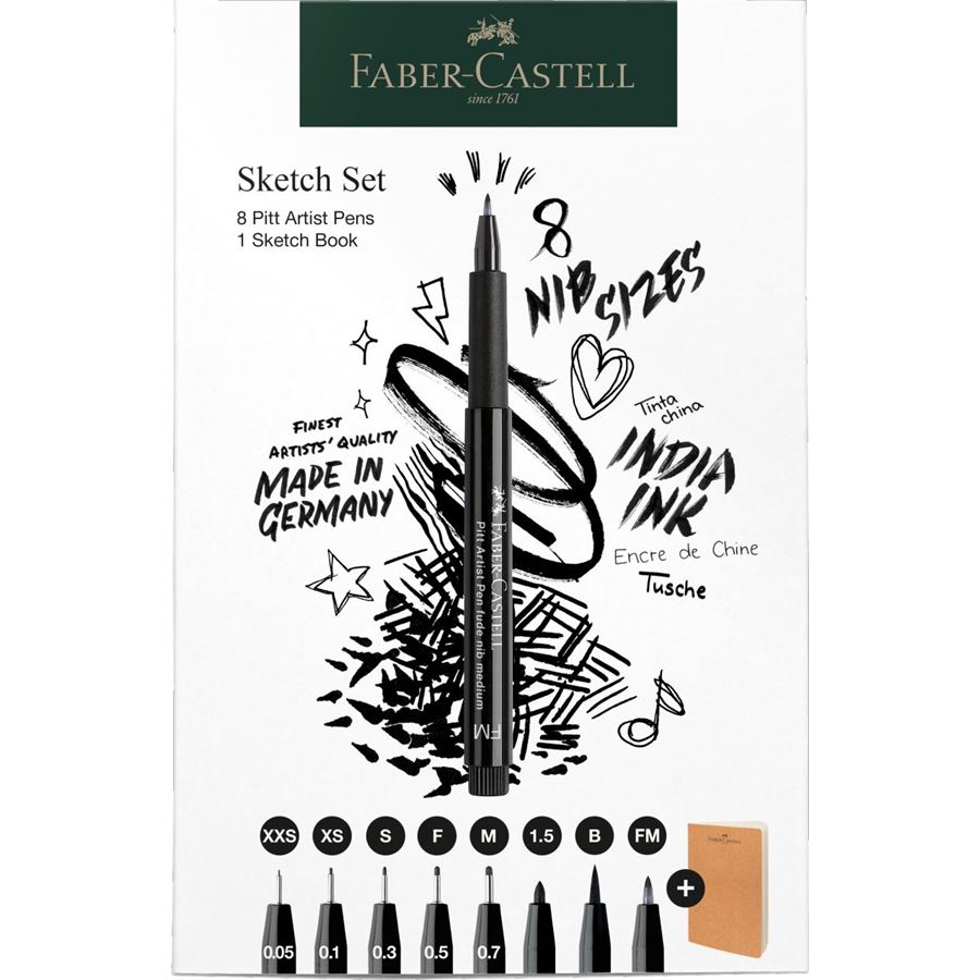 Faber-Castell - Penna Pitt Artist Pen e Sketchbook, set da 9 pezzi