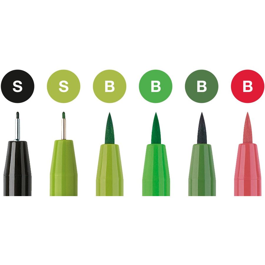 Faber-Castell - Pitt Artist Pen, set da 6 Handlettering, verde