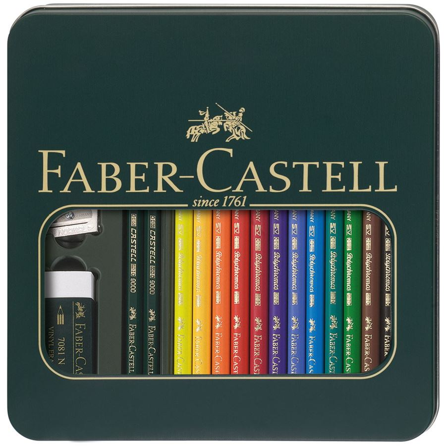 Faber-Castell - Matite Colorate Polychromos+Castell 9000 Astuccio metallo 12