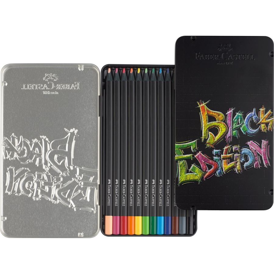 Faber-Castell - Astuccio in metallo con 12 matite colorate Black Edition