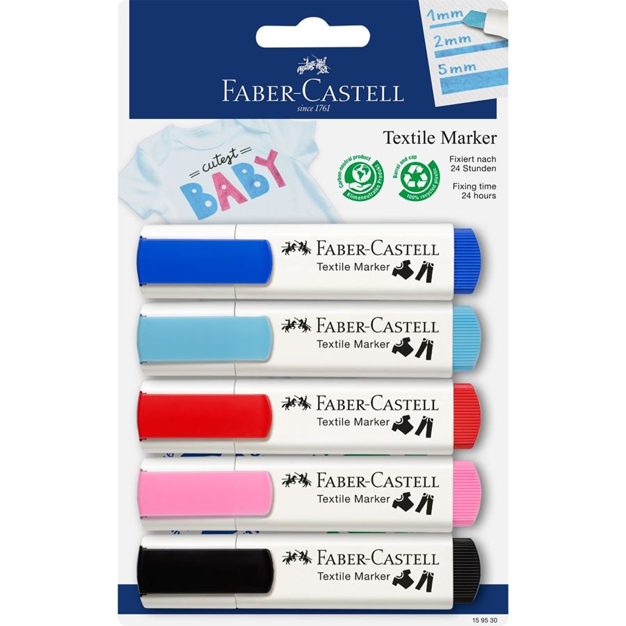 Faber-Castell - Blister con 5 markers per tessuti Baby