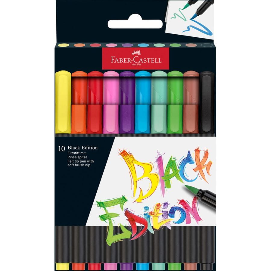 Faber-Castell - Astuccio con 10 pennarelli brush Black Edition