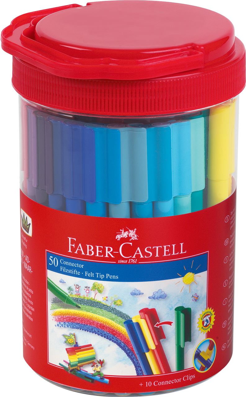 Faber-Castell - Penne a feltro Connector, barattolo da 50