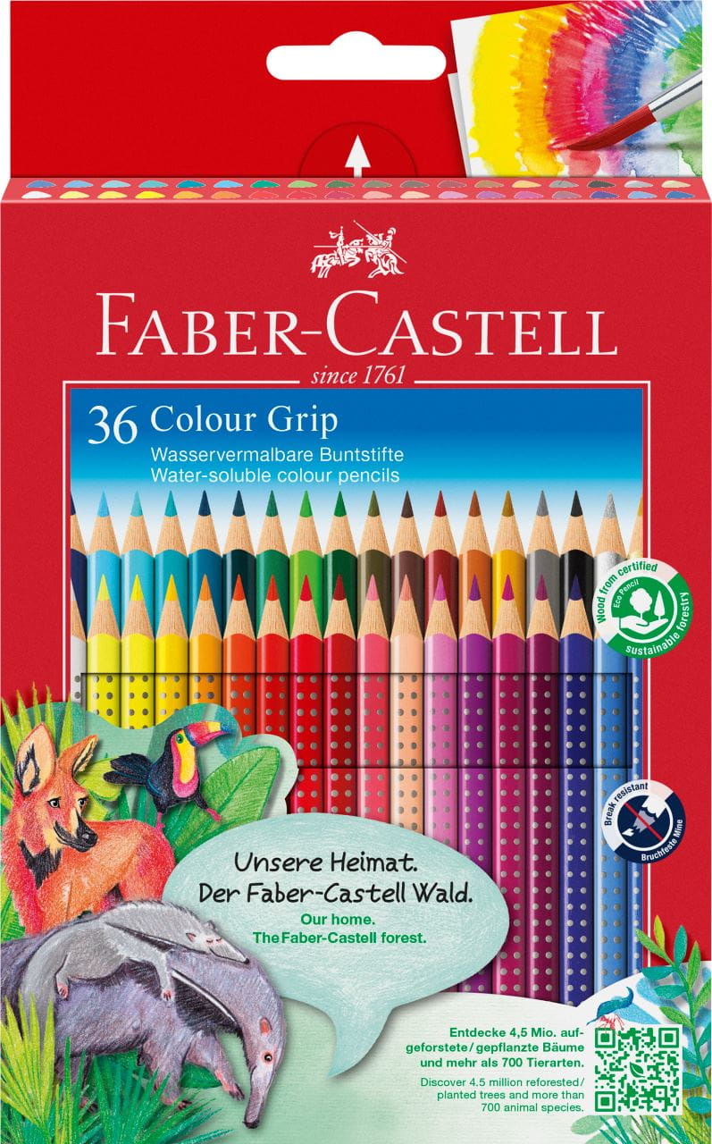 Faber-Castell - Asttuccio di cartone con 36 matite colorate Colour Grip