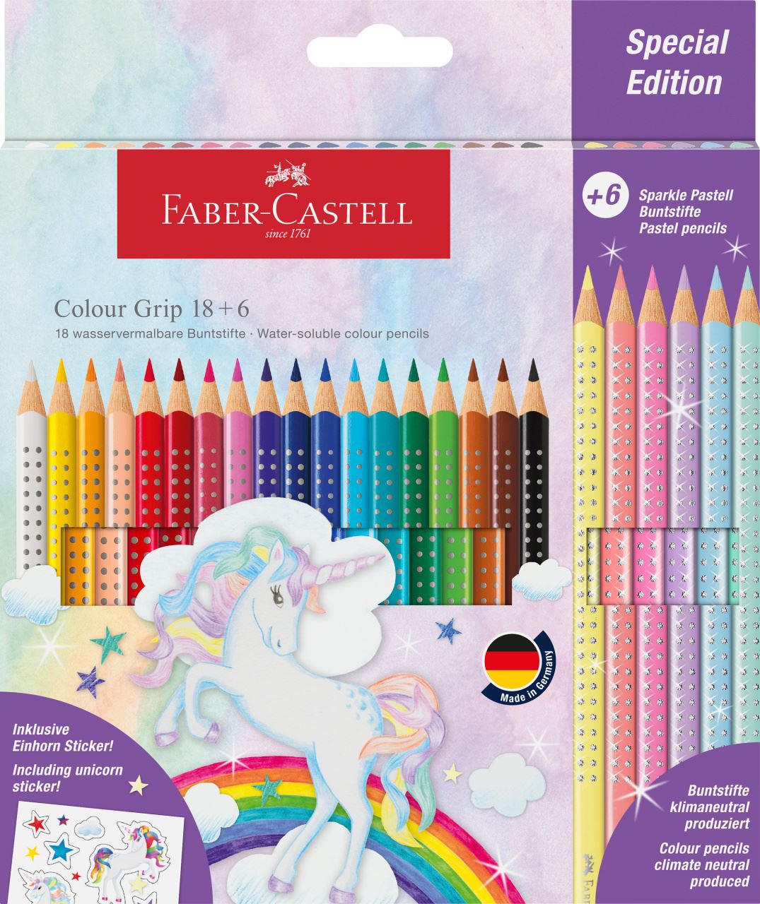 Faber-Castell - Matite colorate Colour Grip Unicorno 18+6