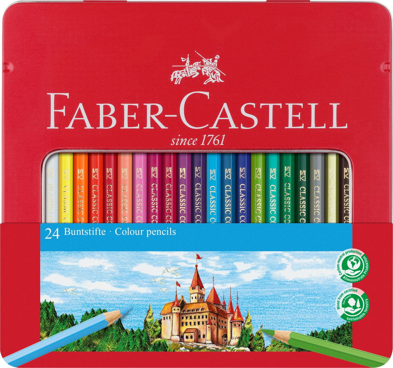 Faber-Castell - Conf. metallo con 24 matite colorate permanenti con finestra