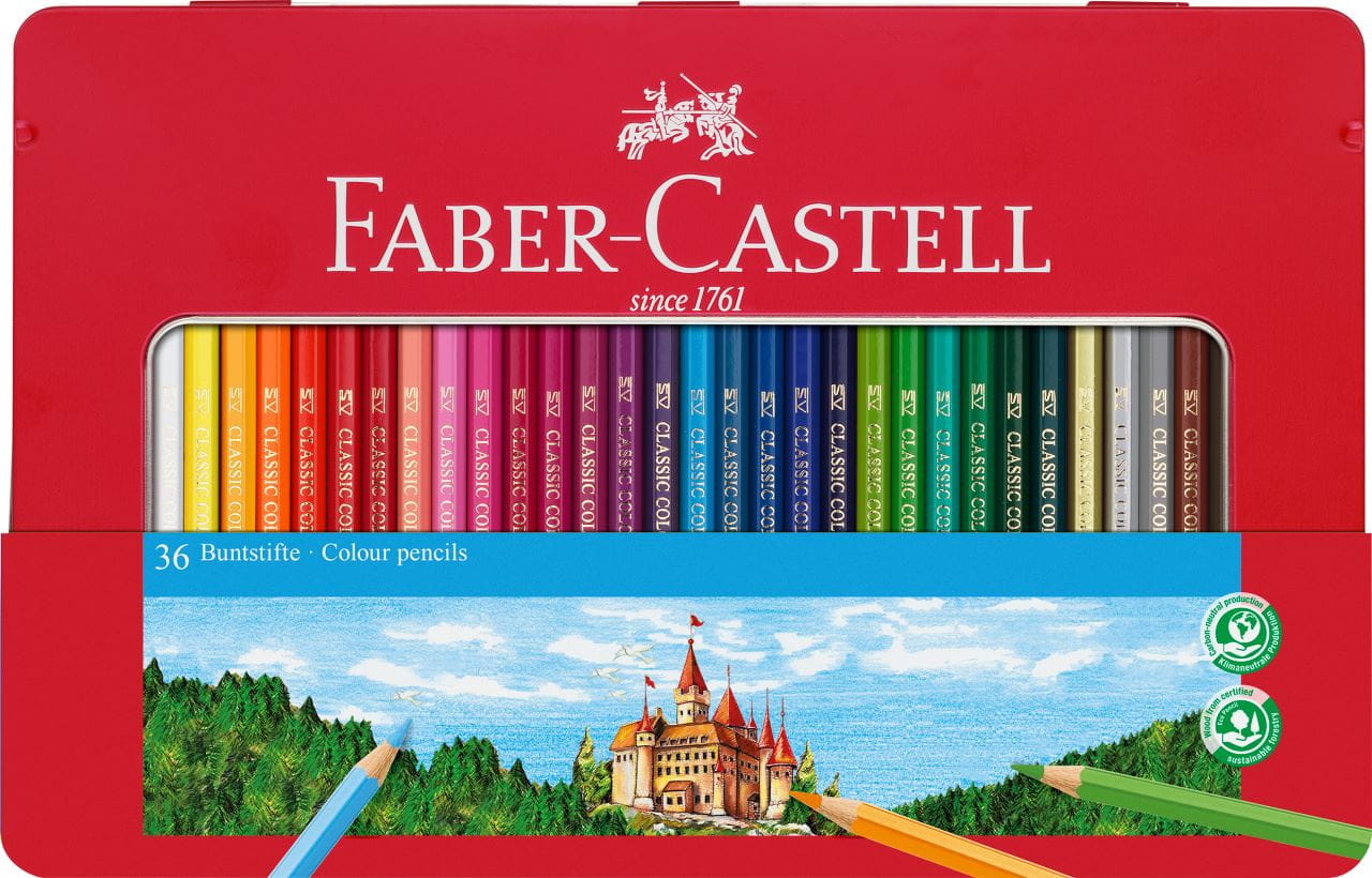 Faber-Castell - Conf. metallo con 36 matite colorate permanenti con finestra