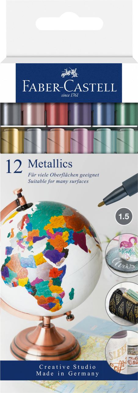 Faber-Castell - Marker Metallics, astuccio cartone 12 colori