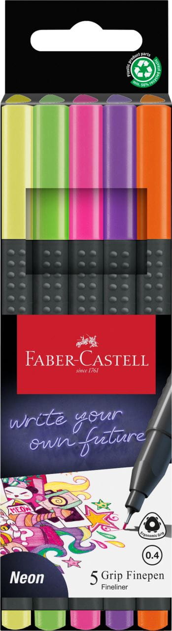 Faber-Castell - Astuccio con 5 Grip Finepen Neon