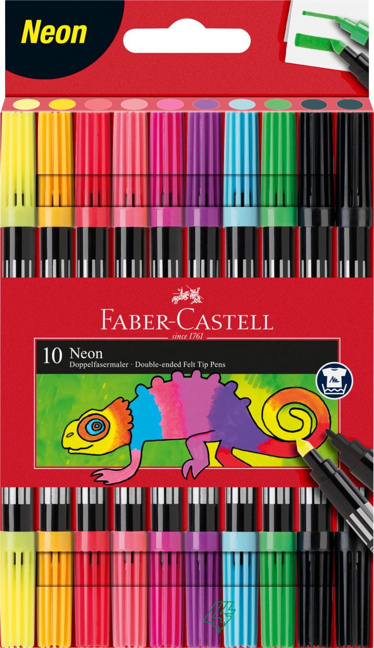 Faber-Castell - Astuccio di carton con 10 pennarelli Doppia Punta Neon