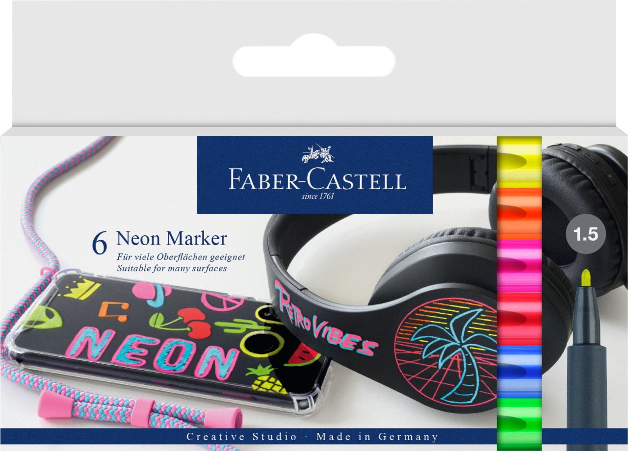 Faber-Castell - Marker neon, astuccio cartone 6 colori