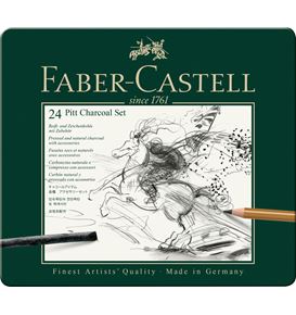 Faber-Castell - Set Pitt Charcoal, astuccio in metallo da 24