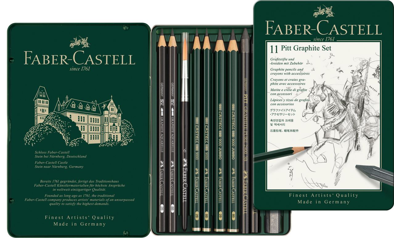 Faber-Castell - Set Pitt Graphite, astuccio in metallo da 11