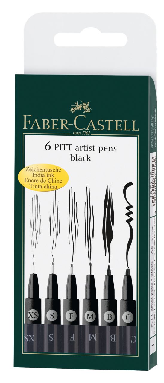 Faber-Castell - Penna Pitt Artist Pen nero Set 6 (F,S,M,B,XF)