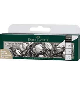 Faber-Castell - Bustina con 4 penne a china Pitt Artist Pen nero & bianco