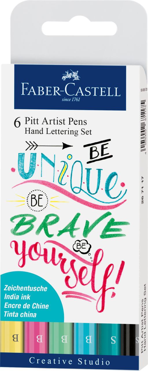 Faber-Castell - Pitt Artist Pen, set da 6 Lettering, Pastel