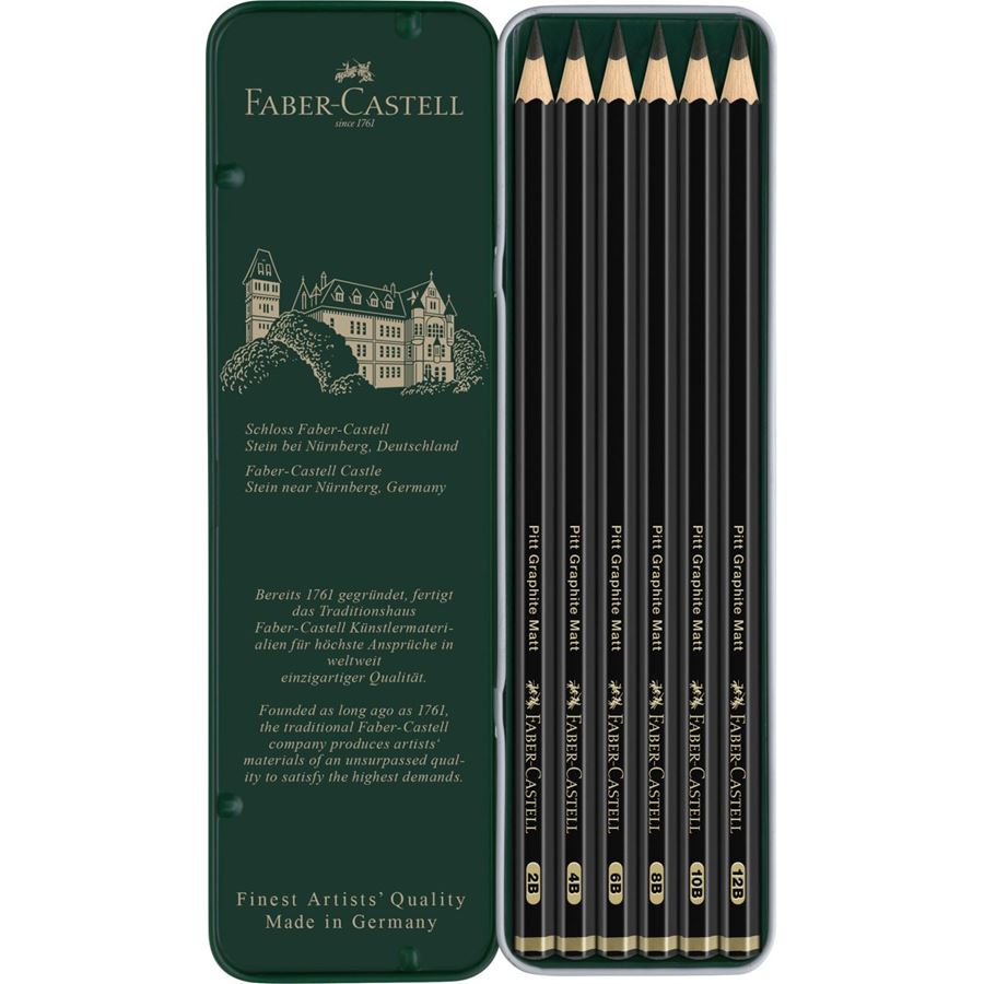Faber-Castell - Astuccio in metallo 6 matite Pitt Graphite Matt