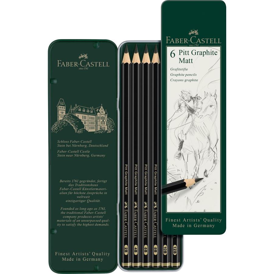 Faber-Castell - Astuccio in metallo 6 matite Pitt Graphite Matt