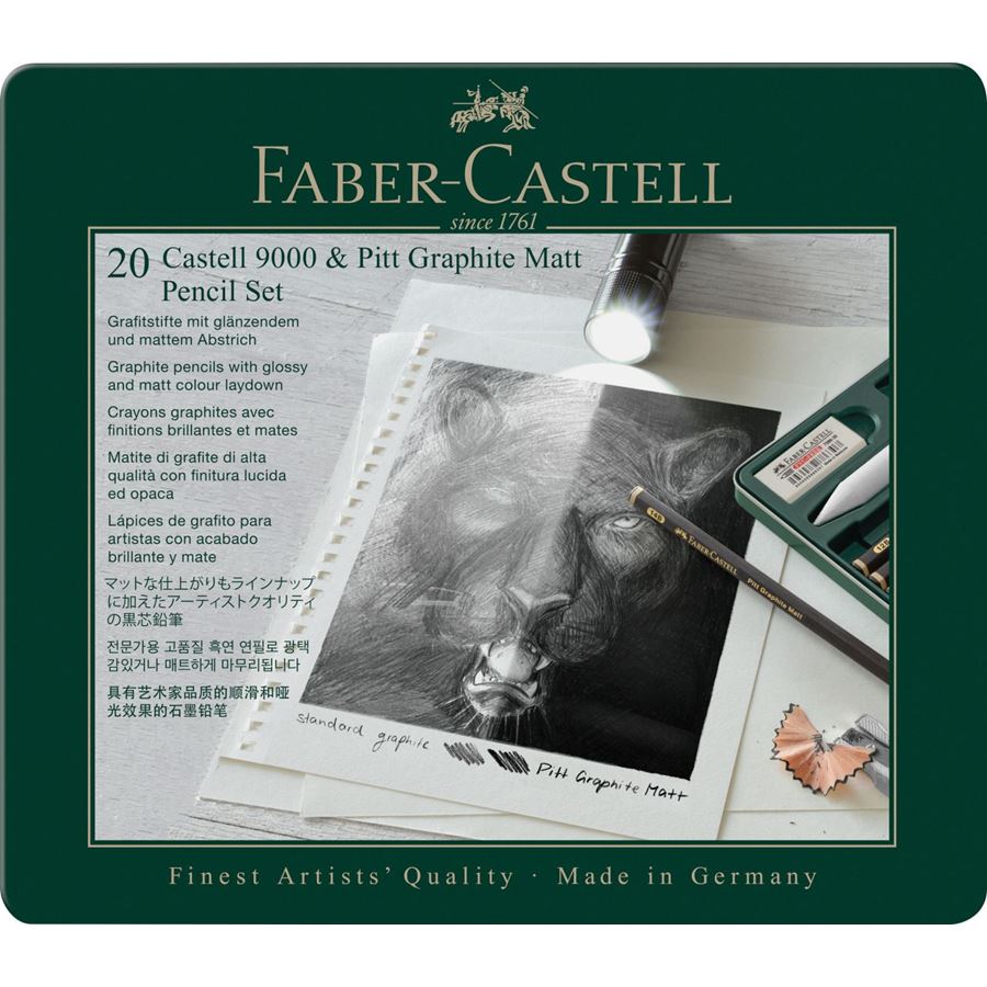 Faber-Castell - Set Pitt Graphite Matt e Castell 9000, astuccio in metallo