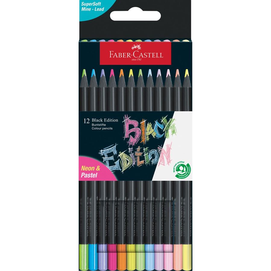 Astuccio con 12 matite colorate Black Edition Neon+Pastel