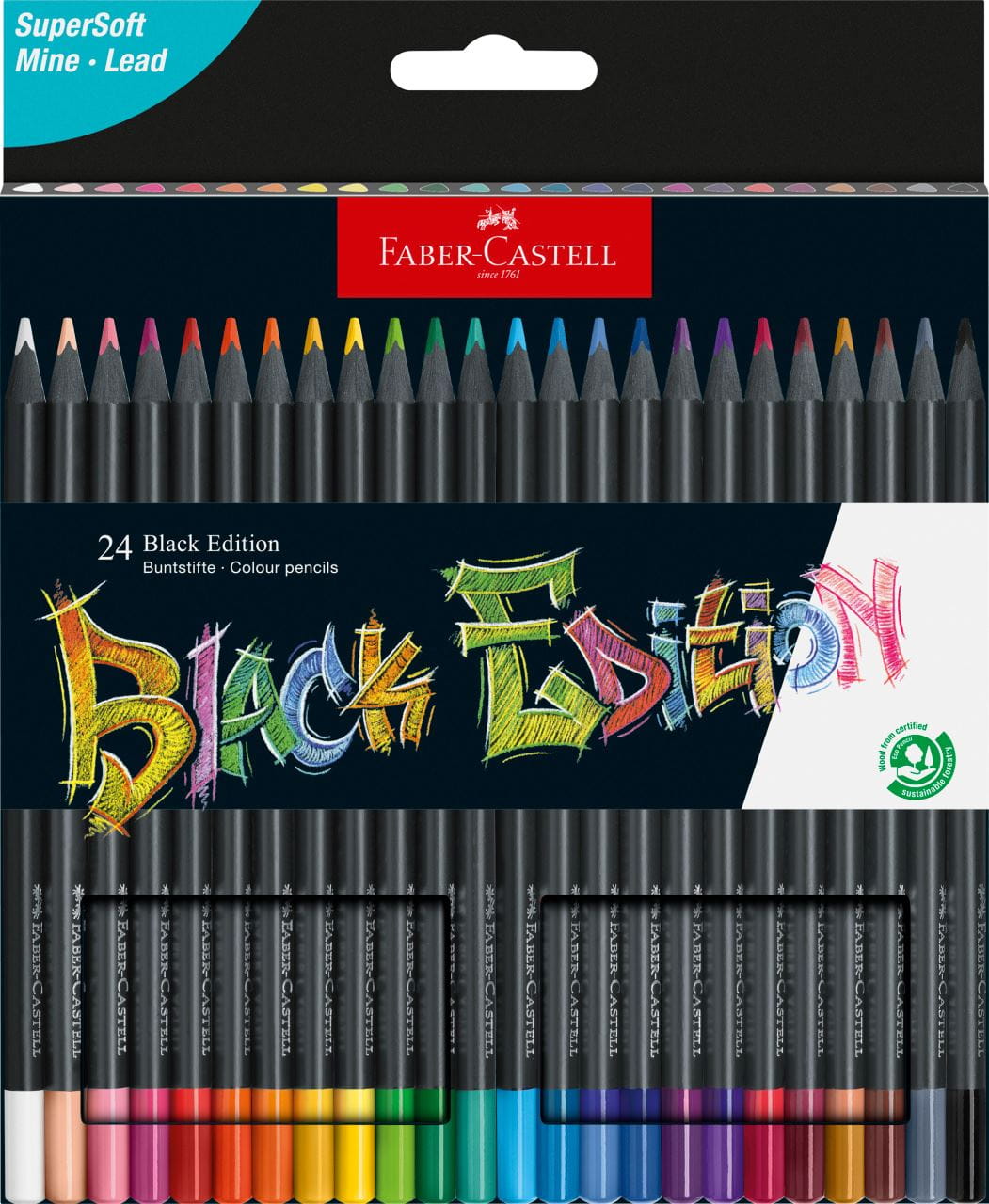 Faber-Castell - Astuccio con 24 matite colorate Black Edition