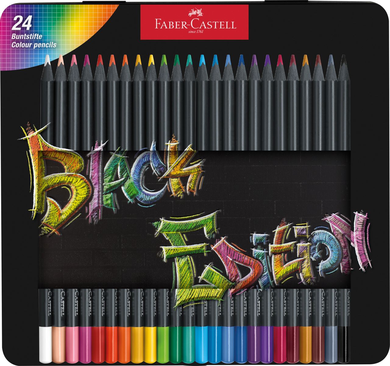 Faber-Castell - Astuccio in metallo con 24 matite colorate Black Edition
