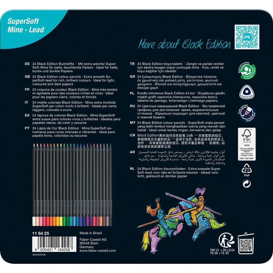 Faber-Castell - Astuccio in metallo con 24 matite colorate Black Edition