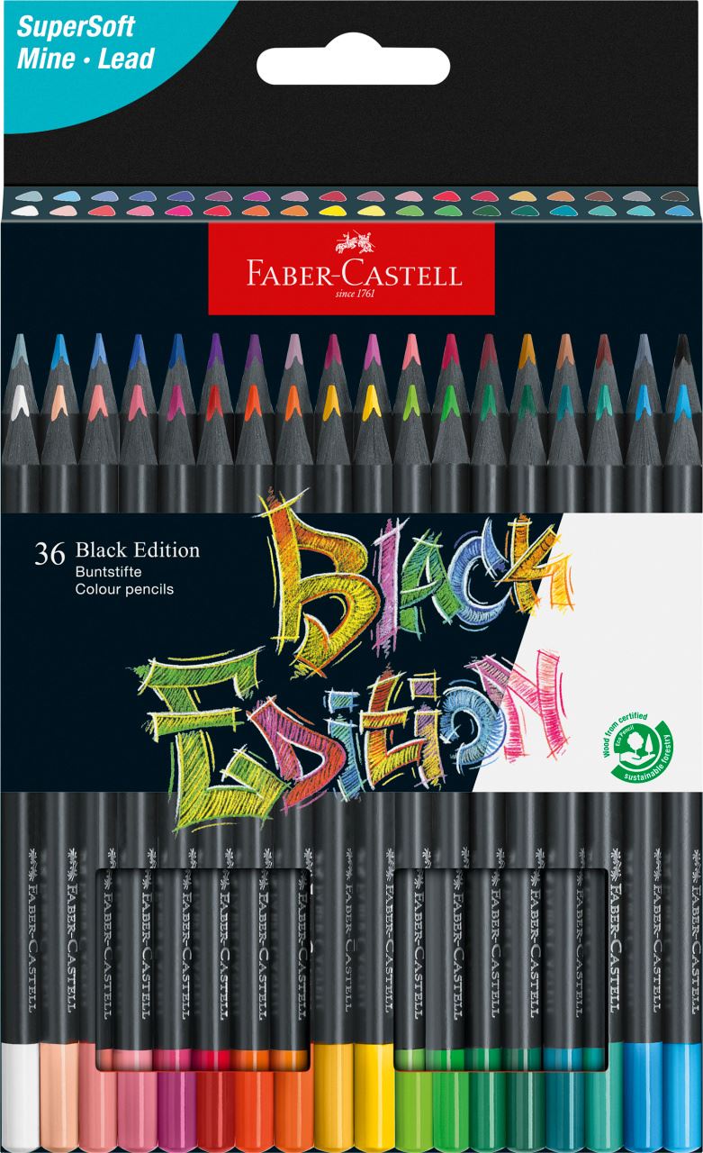 Faber-Castell - Astuccio con 36 matite colorate Black Edition
