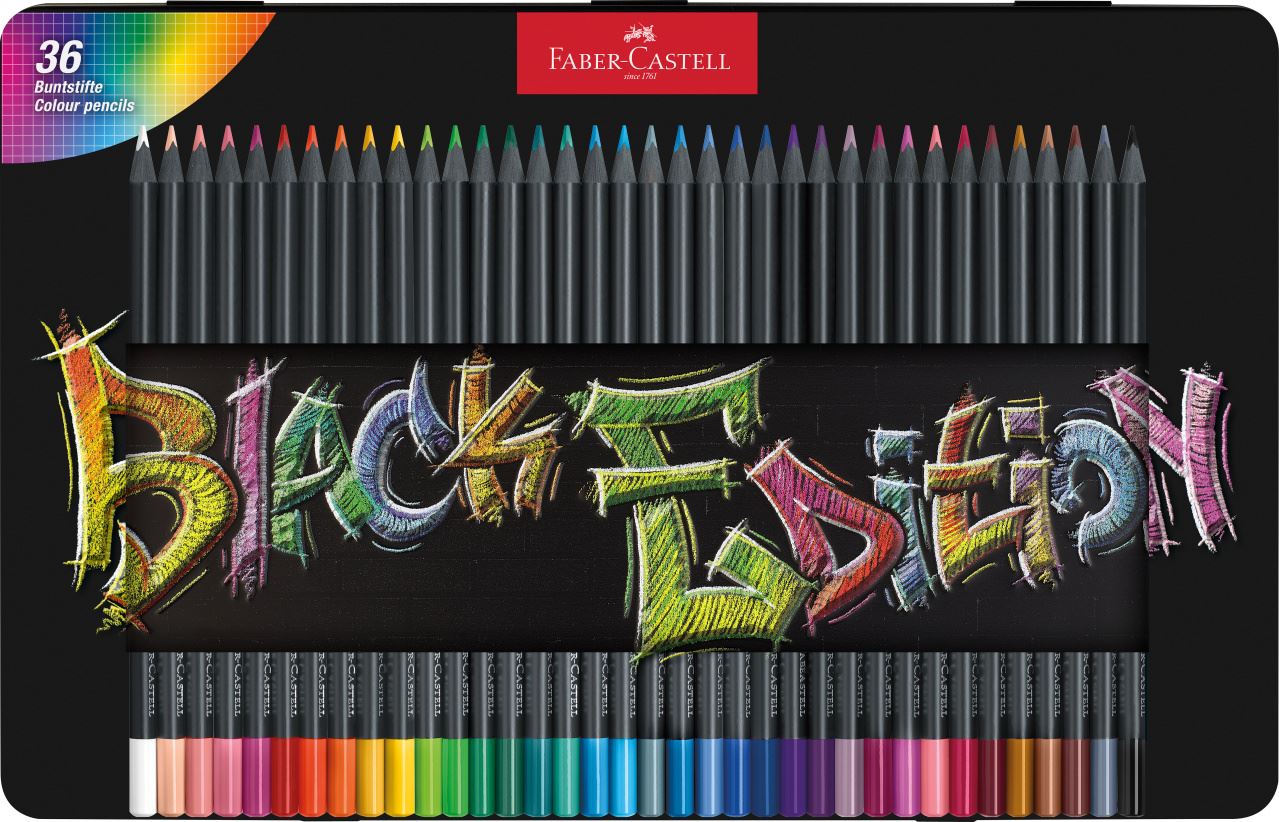 Faber-Castell - Astuccio in metallo con 36 matite colorate Black Edition
