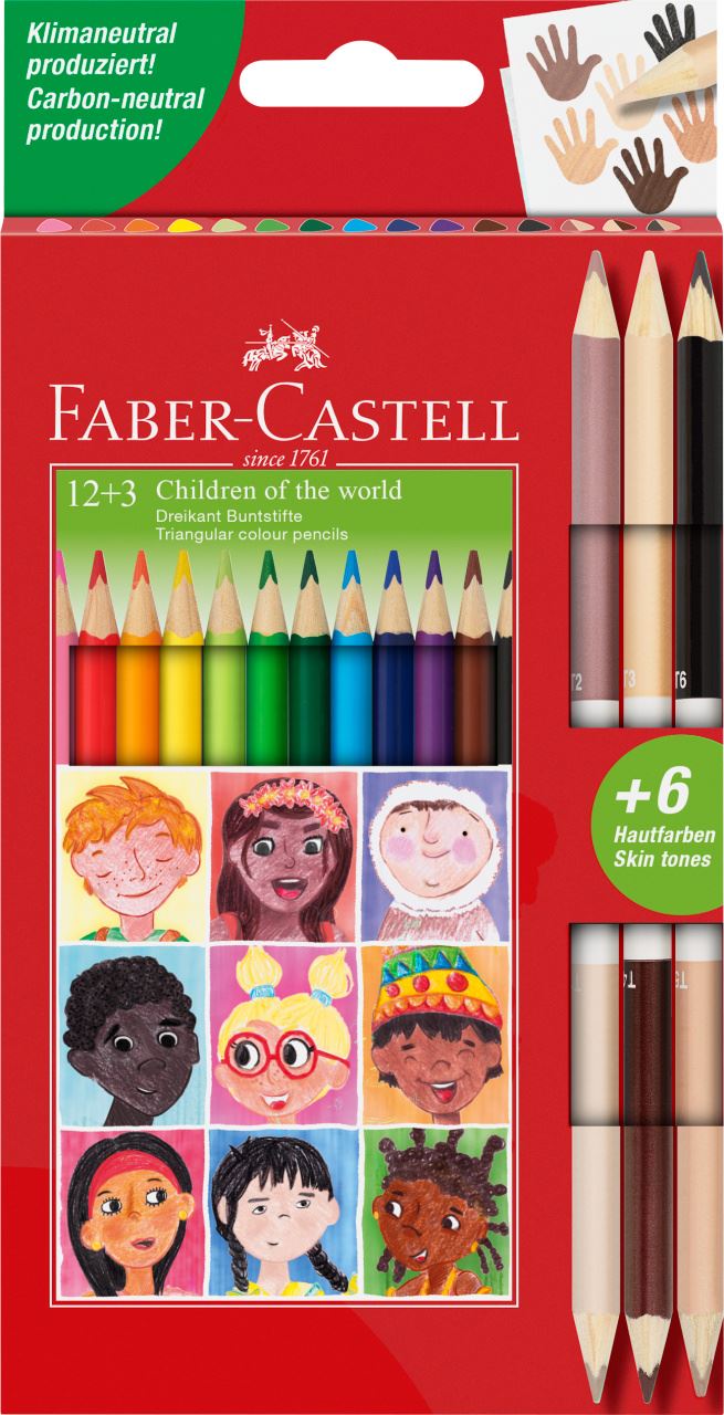 Faber-Castell - Matite colorate triangolari 12+3 skintones