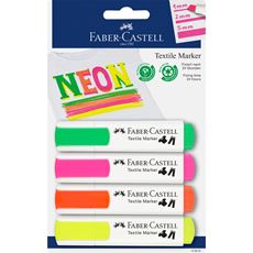 Faber-Castell - Marker per tessuti neon giallo/rosa/arancione/verde